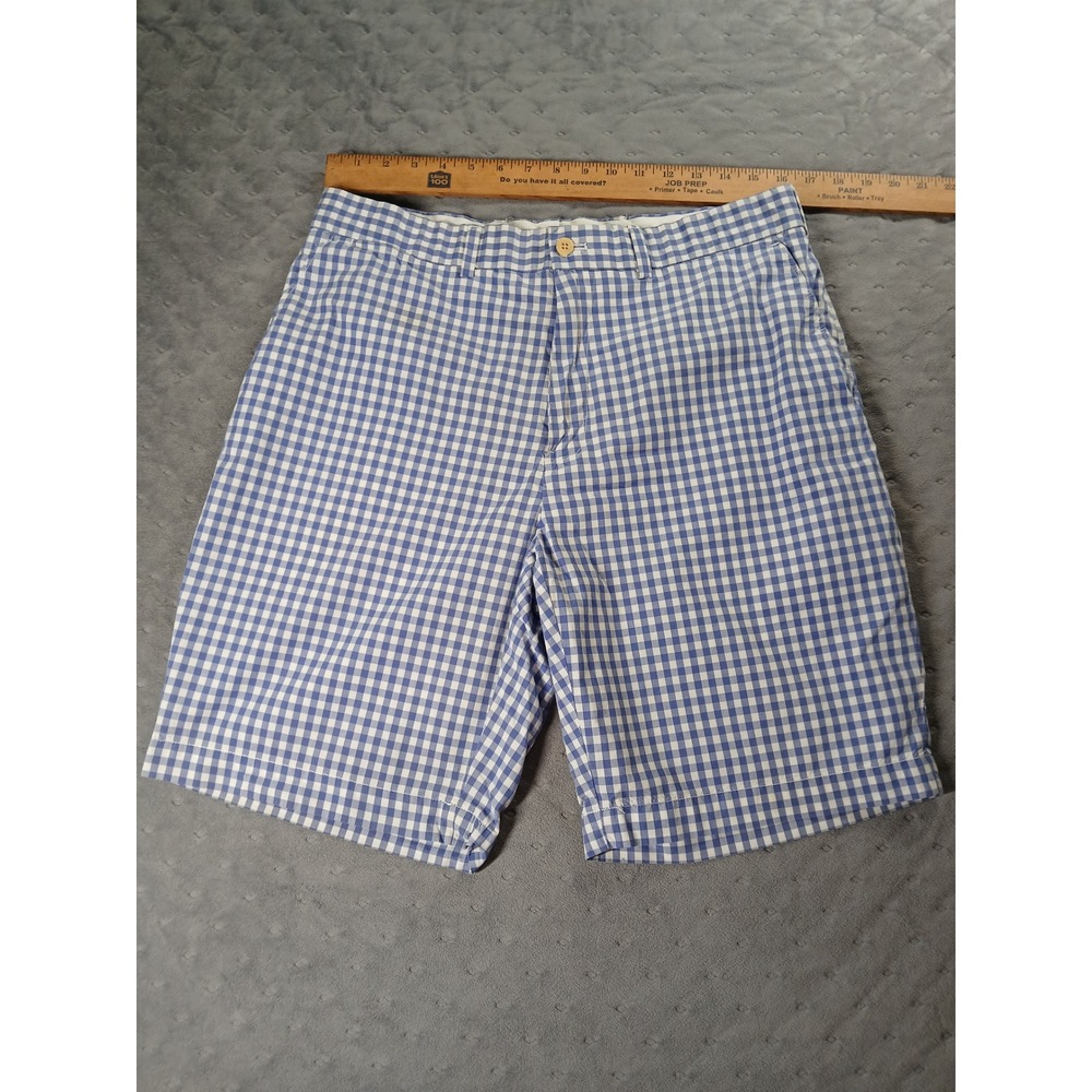 Polo Golf Ralph Lauren Mens 34 Blue White Gingham Cotton Flat Front Shorts